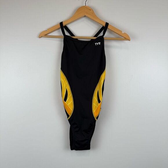 TYR SPORT Women's Phoenix Splice DiamondFit Swimsuit Size 30 Black/Gold - Picture 2 of 7